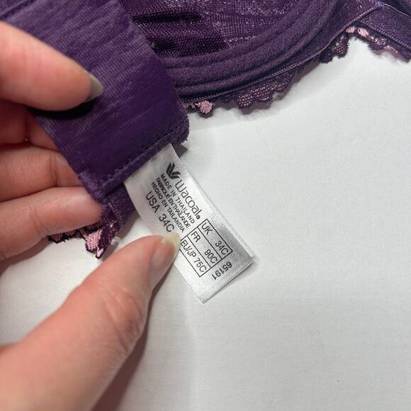 Wacoal Purple lavender scalloped floral Lace Unlined bra 34C  65191 - Picture 5 of 6
